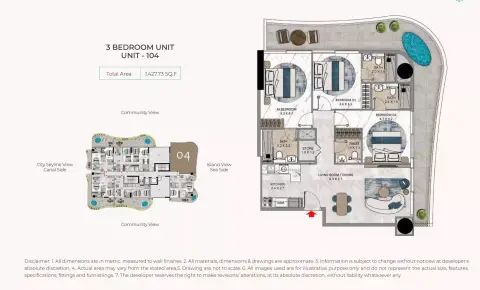La Crystal: Floor plan UNIT - 104, 1,427 sq ft