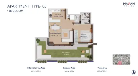 Manam Pearl: Floor plan Type 05, 1,074 sq ft