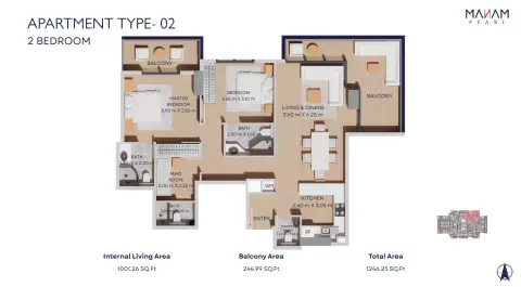 Manam Pearl: Floor plan Type 02, 1,246 sq ft