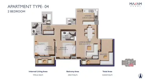 Manam Pearl: Floor plan Type 04, 1,228 sq ft