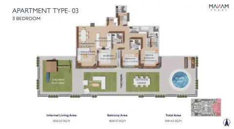 Manam Pearl: Floor plan Type 03, 3,181 sq ft