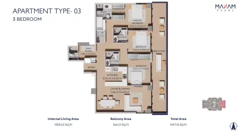 Manam Pearl: Floor plan Type 03, 1,697 sq ft