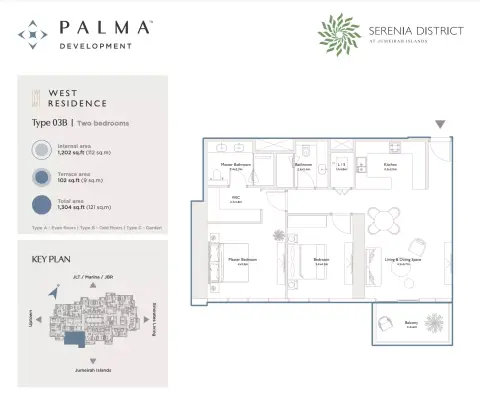 The West Residence at Serenia District: Floor plan Type 03B, 1,304 sq ft