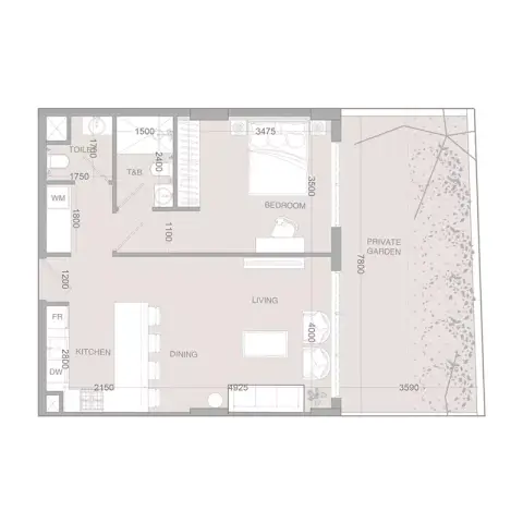 IR1DIAN Park Phase 2: Floor plan Type A, 733 sq ft
