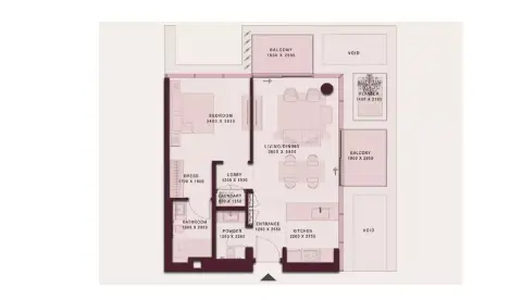 Shoaq Residences: Floor plan Type A, 730 sq ft