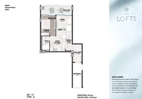 The Lofts Al Barari: Floor plan Type 13, 622 sq ft