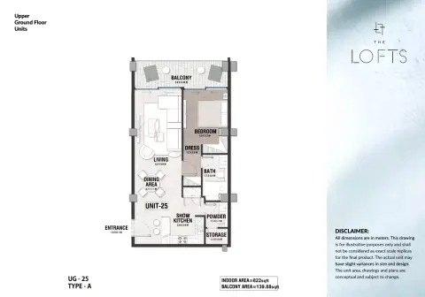 The Lofts Al Barari: Floor plan Type 25, 822 sq ft