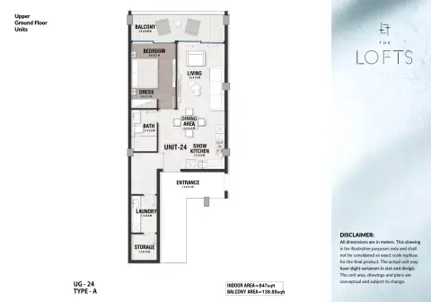 The Lofts Al Barari: Floor plan Type 24, 847 sq ft