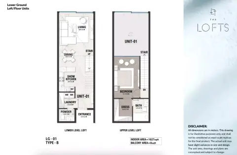 The Lofts Al Barari: Floor plan Type 01, 1,027 sq ft