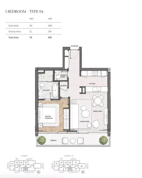 Residences Du Port Autograph Collection: फ़्लोर प्लान Type 04, 818 sq ft