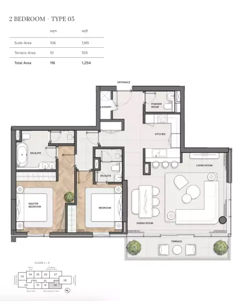Residences Du Port Autograph Collection: फ़्लोर प्लान Type 03, 1,254 sq ft