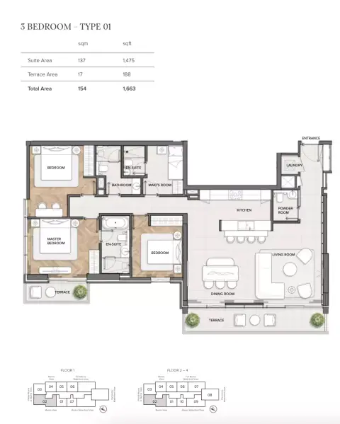 Residences Du Port Autograph Collection: फ़्लोर प्लान Type 01, 1,663 sq ft