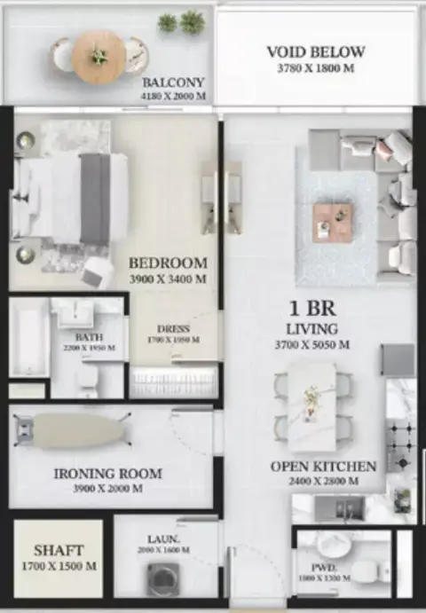 Wellington Ocean: Floor plan Type B, 866 sq ft