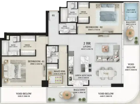 Wellington Ocean: Floor plan Type D, 1,642 sq ft