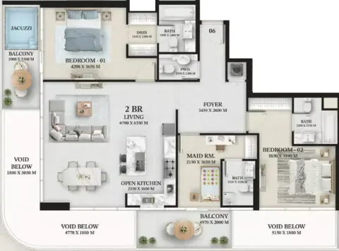 Wellington Ocean: Floor plan Type I, 1,639 sq ft
