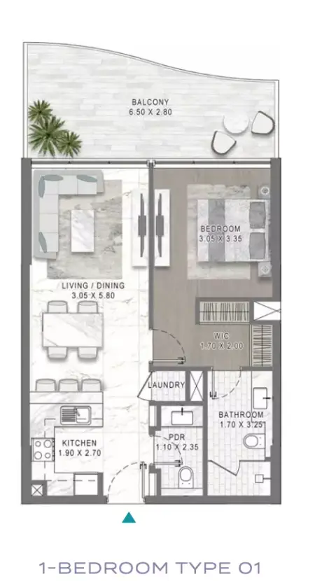 Damac Lagoons Views Phase 3: Floor plan Type 1, 825 sq ft