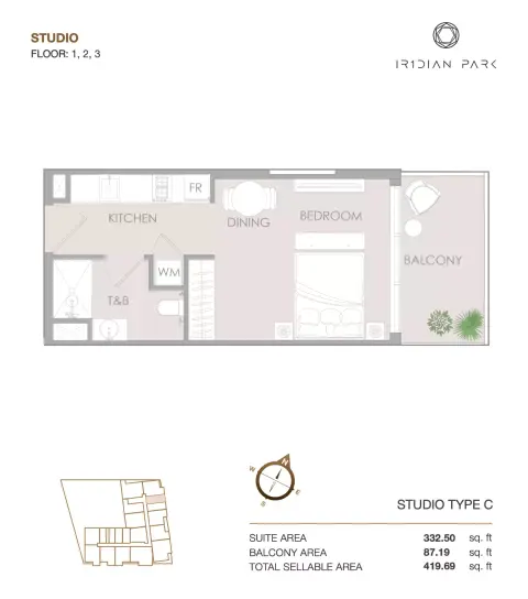 IR1DIAN Park: Floor plan Type C, 419 sq ft