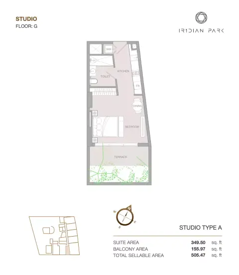 IR1DIAN Park: Floor plan Type A, 505 sq ft