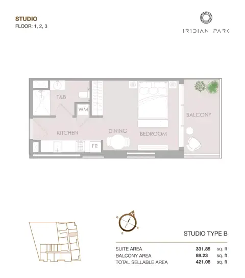 IR1DIAN Park: Floor plan Type B, 421 sq ft