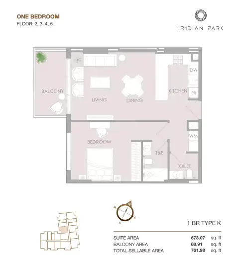 IR1DIAN Park: Floor plan Type K, 761 sq ft