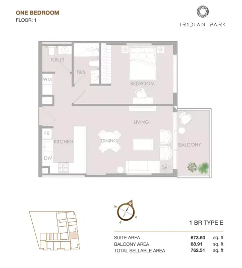IR1DIAN Park: Floor plan Type E, 762 sq ft