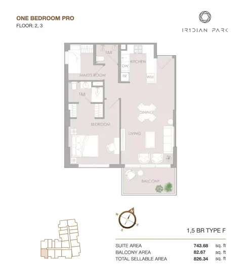 IR1DIAN Park: Floor plan Type F, 826 sq ft