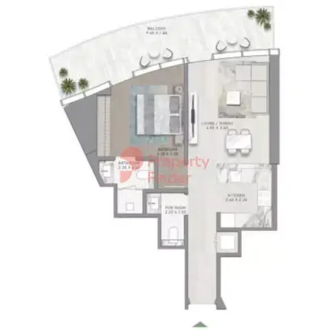 Canal Crown 2: Floor plan Type B, 811 sq ft
