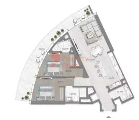 Canal Crown 2: Floor plan Type 1, 1,335 sq ft