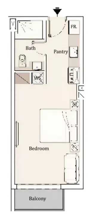 Maison Elysee Phase 3: Floor plan Type 1, 389 sq ft