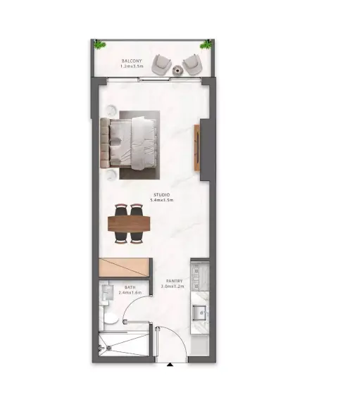 Maison Elysee Phase 3: Floor plan Type 2, 399 sq ft