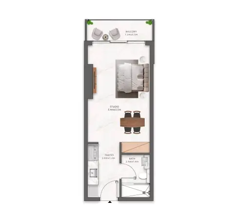 Maison Elysee Phase 3: Floor plan Type 3, 402 sq ft