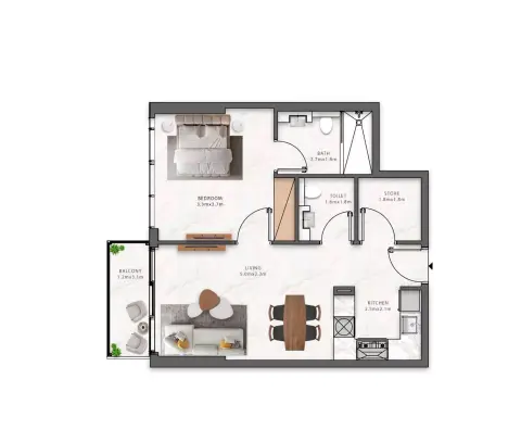 Maison Elysee Phase 3: Floor plan Type 2, 625 sq ft