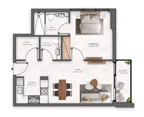 Maison Elysee Phase 3: Floor plan Type 5, 626 sq ft