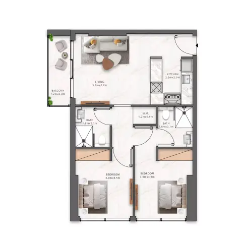 Maison Elysee Phase 3: Floor plan Type 2, 716 sq ft
