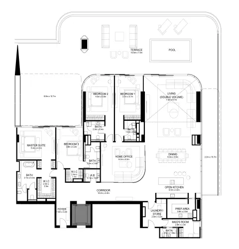 Raffles Residences & Penthouses: फ़्लोर प्लान Type B, 7,782 sq ft