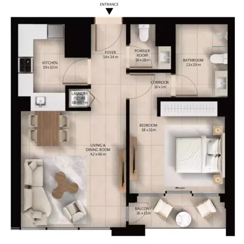 Altura: Floor plan Type A, 745 sq ft