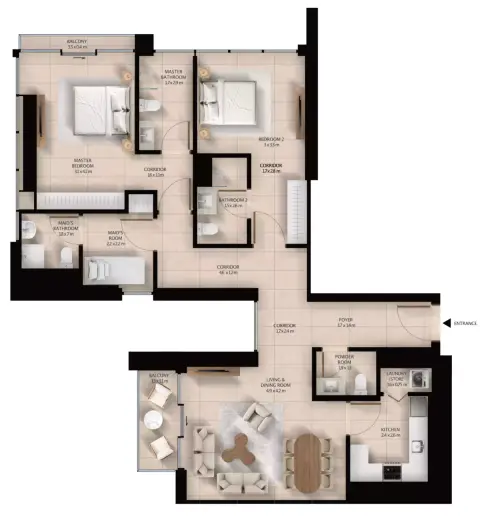Altura: Floor plan Type A, 1,252 sq ft