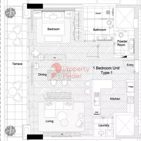 Marriott Executive Apartments At Al Barsha South: Floor plan Type 1, 1,152 sq ft