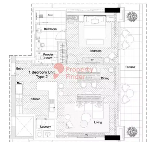 Marriott Executive Apartments At Al Barsha South: Floor plan Type 2, 1,110 sq ft