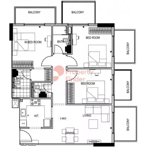 Marriott Executive Apartments At Al Barsha South: Floor plan Type 3, 2,621 sq ft