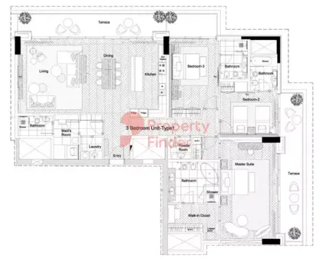 Marriott Executive Apartments At Al Barsha South: Floor plan Type 1, 2,621 sq ft
