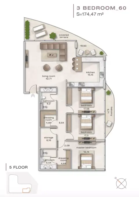 Zephyra: Floor plan 3 Bedroom_60, 1,872 sq ft