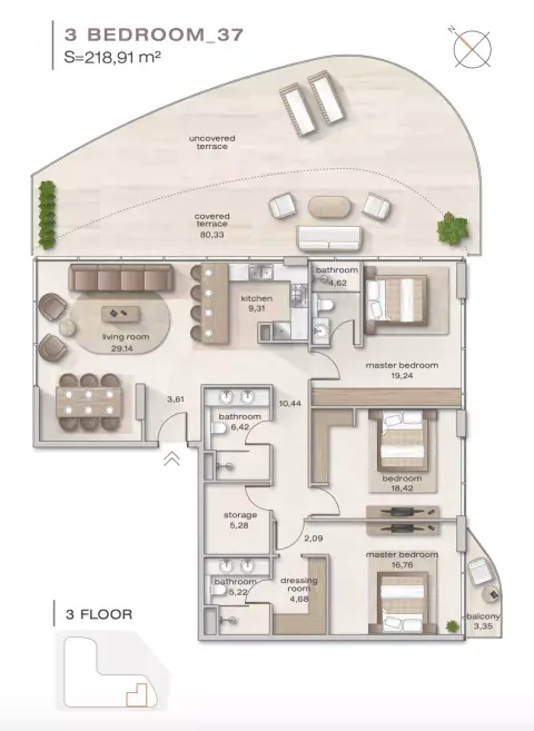 Zephyra: Floor plan 3 Bedroom_37, 2,346 sq ft