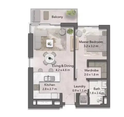 Cilia At Ghaf Woods: Floor plan Type 1, 737 sq ft