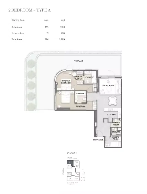 Avida Residences: Floor plan Type A, 1,869 sq ft