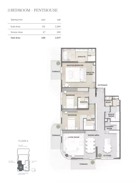 Avida Residences: Floor plan Type A, 2,577 sq ft