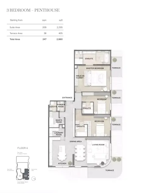 Avida Residences: Floor plan Type B, 2,660 sq ft