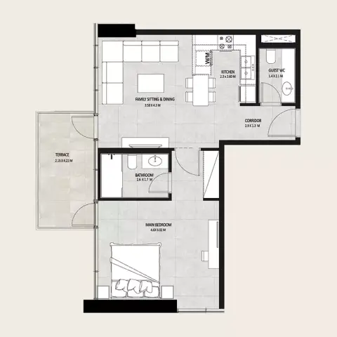 Future Residence: Floor plan Type 1, 645 sq ft