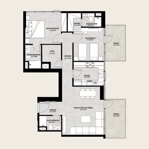 Future Residence: Floor plan Type 1, 1,161 sq ft