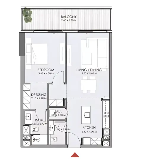 Do Hotels & Residences: Floor plan Type A, 831 sq ft